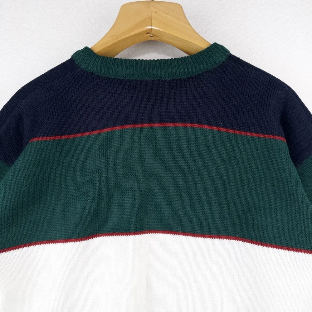 90's Vtg Embroidered Classic Yacht Club Racing Sweater Acrylic Color Block